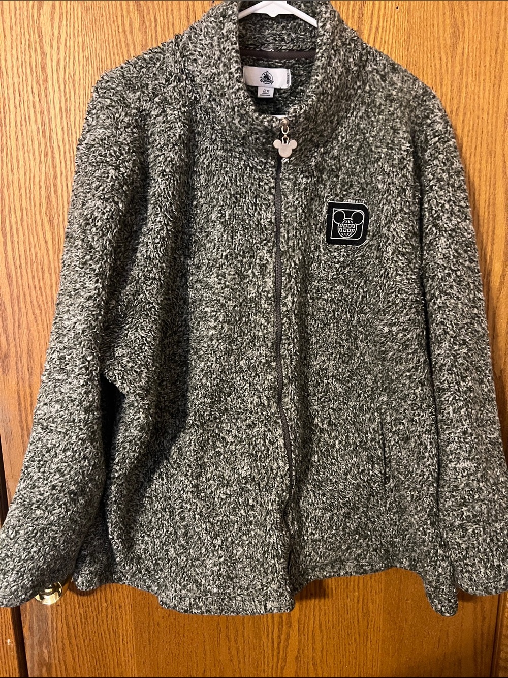 Disney Unisex Gray Marled Zip-Up Sweater Jacket with Mickey Zipper Pull